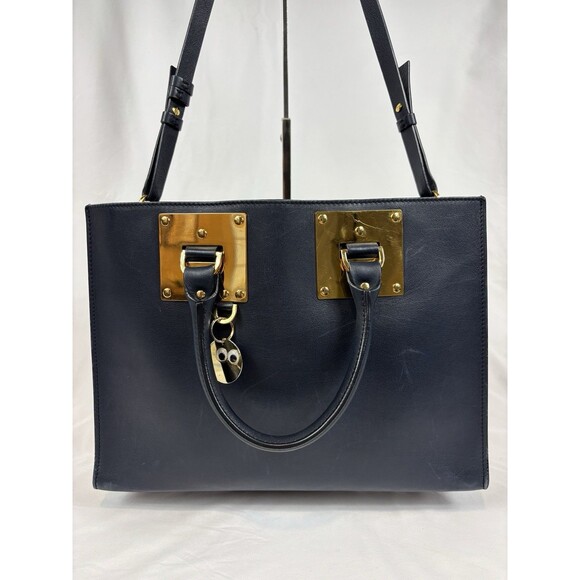 Sophie Hulme Albion Tote Bag Navy Blue Leather Top Handle Shoulder Strap - Picture 14 of 14
